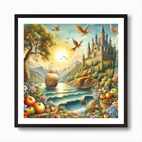 A magical sunset on a sailing ship in the ocean 1 Art Print