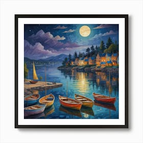 Boats At Night 3 Art Print