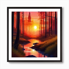 Sunset In The Forest 40 Art Print