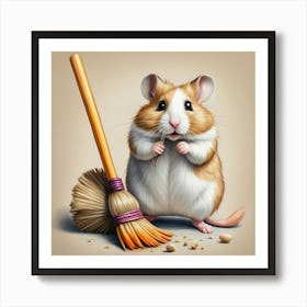 Hamster With Broom Art Print