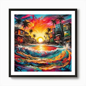 Sunset At The Beach Art Print