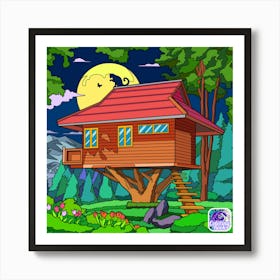 Tree House In The Forest Art Print