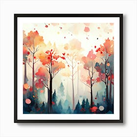 Watercolor Trees In The Forest Art Print