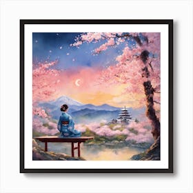 Japanese Sakura In Mountain 1 Art Print