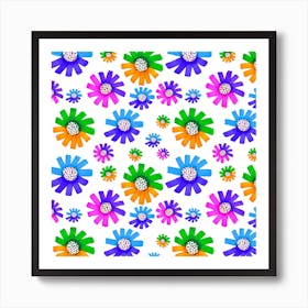 Fancy Florals Green Blue Lavender Orange Art Print