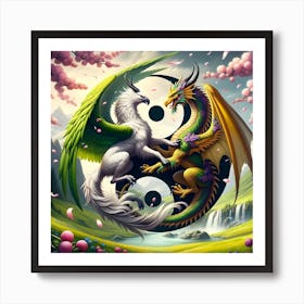 Dragon And Phoenix art Art Print