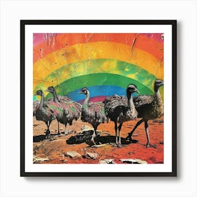 Rainbow Retro Ostrich Collage 4 Art Print