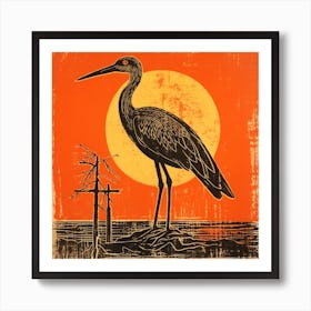 Retro Bird Lithograph Stork 4 Art Print