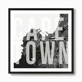 Cape Town Mono Street Map Text Overlay Square Art Print