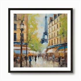 Paris Eiffel Tower.Paris city, pedestrians, cafes, oil paints, spring colors. 1 Art Print