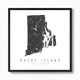 Rhode Island Mono Black And White Modern Minimal Street Map Square Art Print