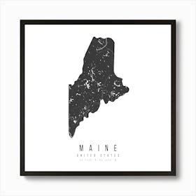 Maine Mono Black And White Modern Minimal Street Map Square Art Print