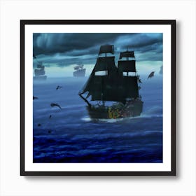 Pirate Ship In The Ocean Art Print