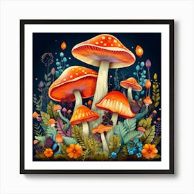 Mushrooms And Flowers 20 Art Print