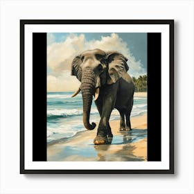 Elephant On The Beach Art Print