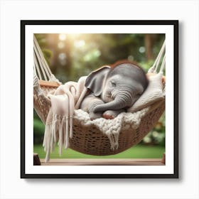 Baby Elephant Sleeping In A Hammock 5 Art Print