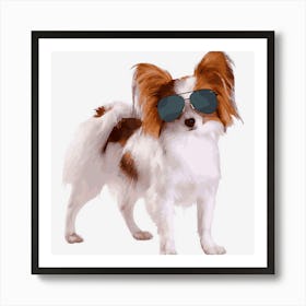 Papillon Dog In Aviator Best Gift For Dog Lover Art Print