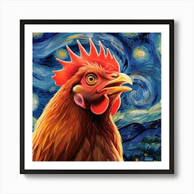 Starry Night Rooster Art Print