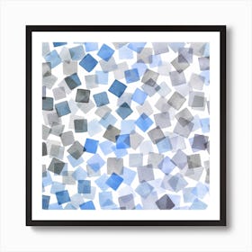 Watercolor Plaids Blue Square Art Print