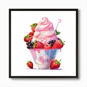 Ice Cream Fresh Fruits Strawberry And Berries Art Print