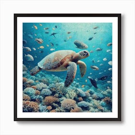 Exploring Sea Turtle Mosaic Art Print