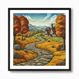 The Winding Road Home. In the middle of the meadows Art Print