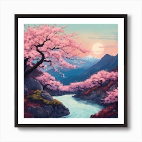 Japanese Sakura In Mountain 12 Art Print