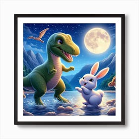 T-Rex And Rabbit Art Print