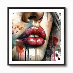 Watercolor Women Lips #1 Art Print