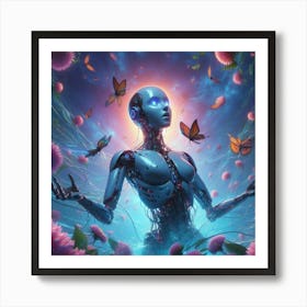 Woman Surrounded By Butterflies Art Print