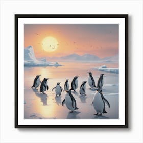 Penguins On Ice Art Print