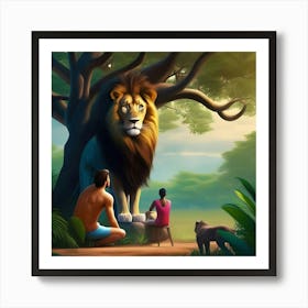 Lion Man Woman Art Print