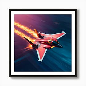 A Dynamic Fighter Jet In Space, Vibrant Complementary Colors, Contrasting Colors, Balanced Tones, Blurred Lines Suggesting Motion, Action Poses Art Print