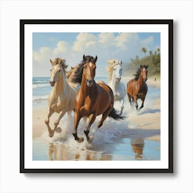 Horses Running On The Beach Art Print 1 Art Print