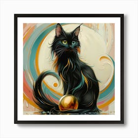 Black Cat With Gold Ball 1 Art Print