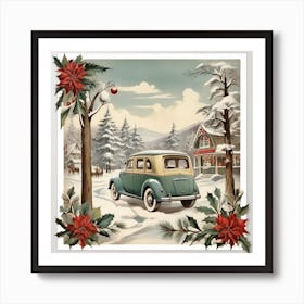 Vintage Christmas Car Poster