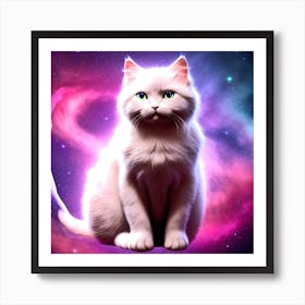 White Cat In Space 1 Art Print