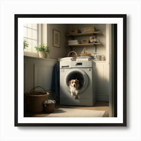 Dog In Washing Machine laundry room Poster