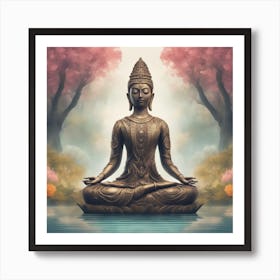 A Serene Depiction Of A Vrikshasana, Surrounded By Elements Of Nature (E Art Print