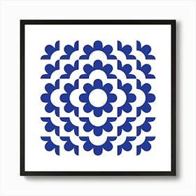 Midcentury Modern Abstract Geometric Flower Pattern Floral in French Blue 3 Art Print