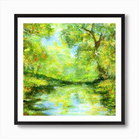 Watercolor Of River In Spring Art Print