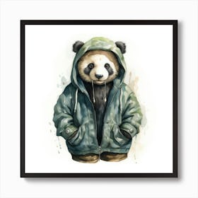 Watercolour Cartoon Panda Bear In A Hoodie 2 Art Print