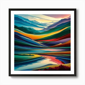 Reflected Horizons Vibrant Abstract Landscape (3) Art Print