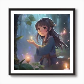 Anime Girl In The Forest 2 Art Print