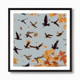 Autumn Leaves And Birds Art Print