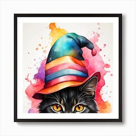 Black Cat In A Hat Art Print