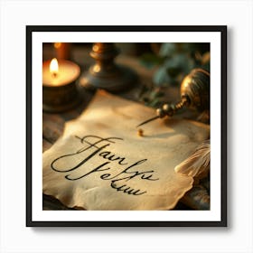 Calligraphic Thank You Note Elegant Looping Script Scribed On Aged Parchment Wax Seal Embossed (1) Art Print