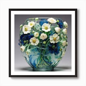 White and blue and green glass 1 Art Print