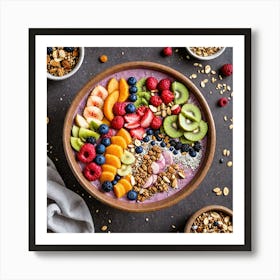 A Vibrant Smoothie Bowl Topped With Fresh Fruits Chia Seeds Coconut Flakes And Granola Presented In Art Print