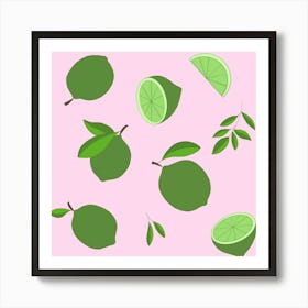 Green Limes On Pink Background Art Print